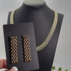 Gorgeous 5-row Panther Link Two Tone 18" Necklace And Earrings Excellent Cond.